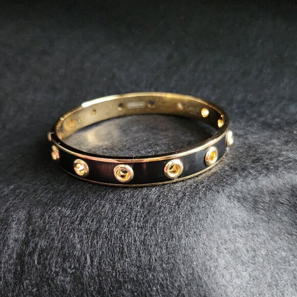 COACH black enamel and gold plated bangle bracelet with grommet design - Picture 1 of 10